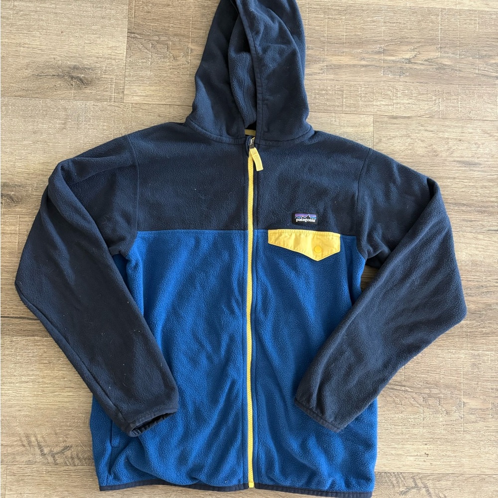 Patagonia Blue Fleece Jacket with Yellow Accents Youth L 10-12